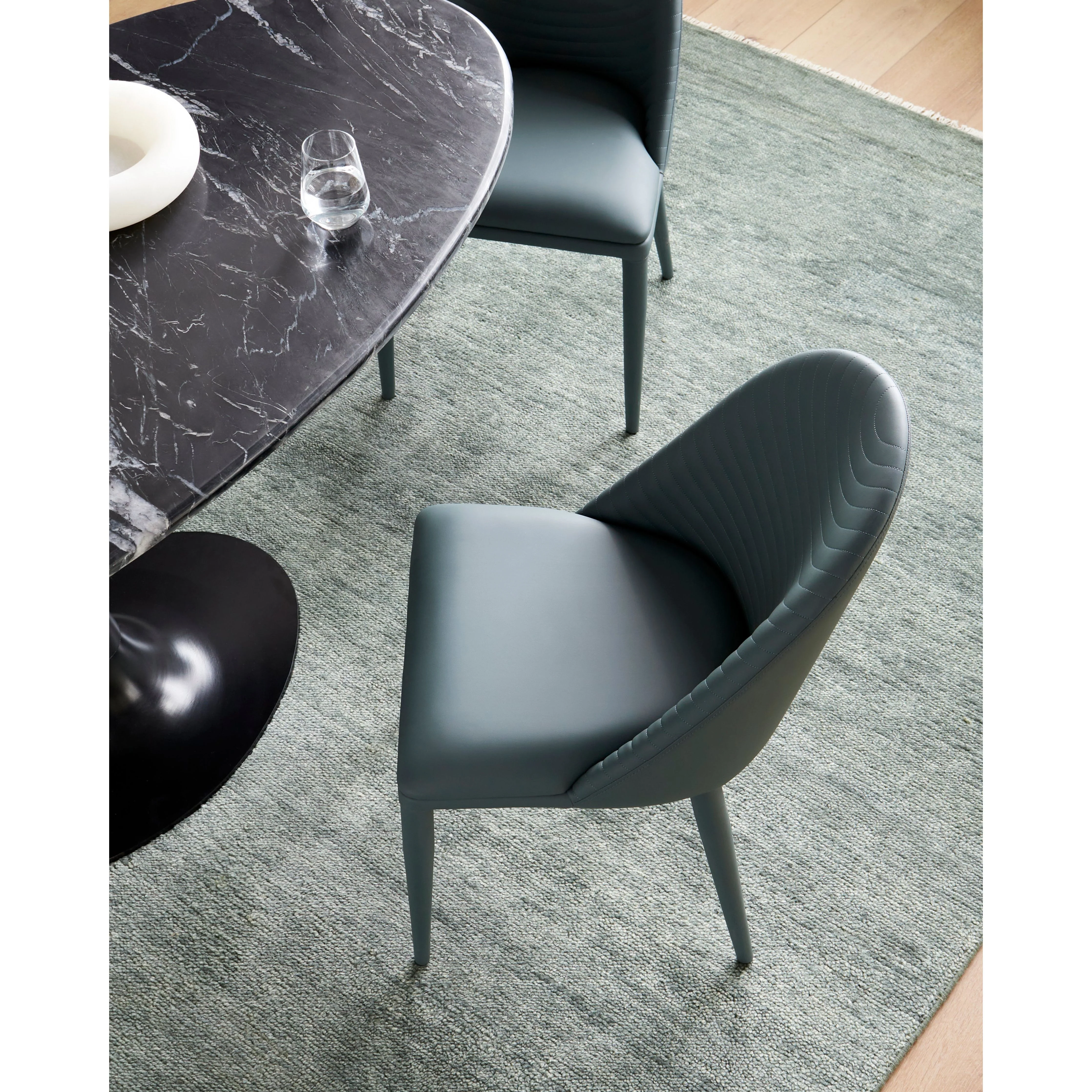 Surya Lacey Modern Teal Blue Faux Leather Set of 2 Dining Chairs - Image 2