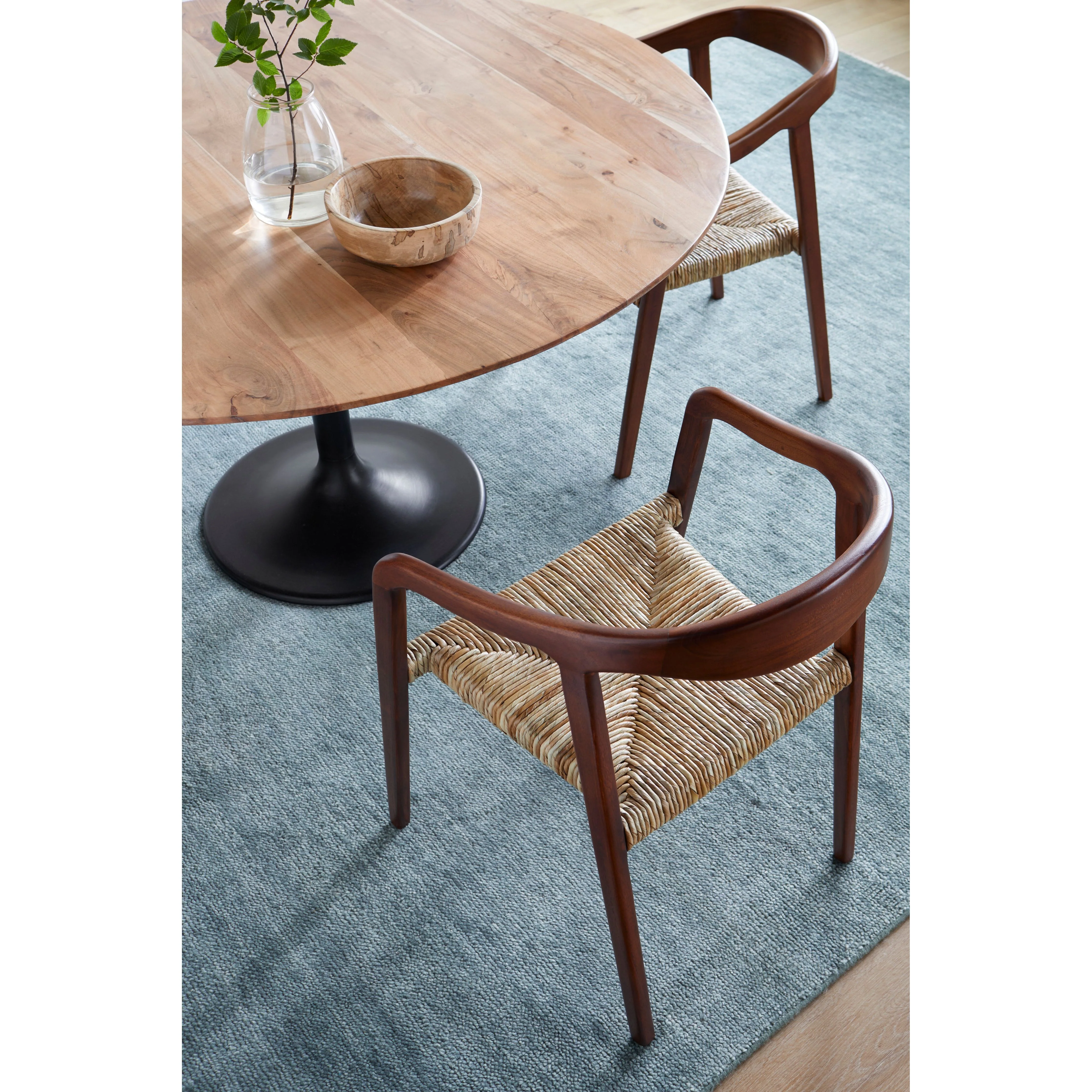 Surya Hefei Modern Curved Back With Natural Seagrass Seats Set of 2 Dining Chairs - Image 3