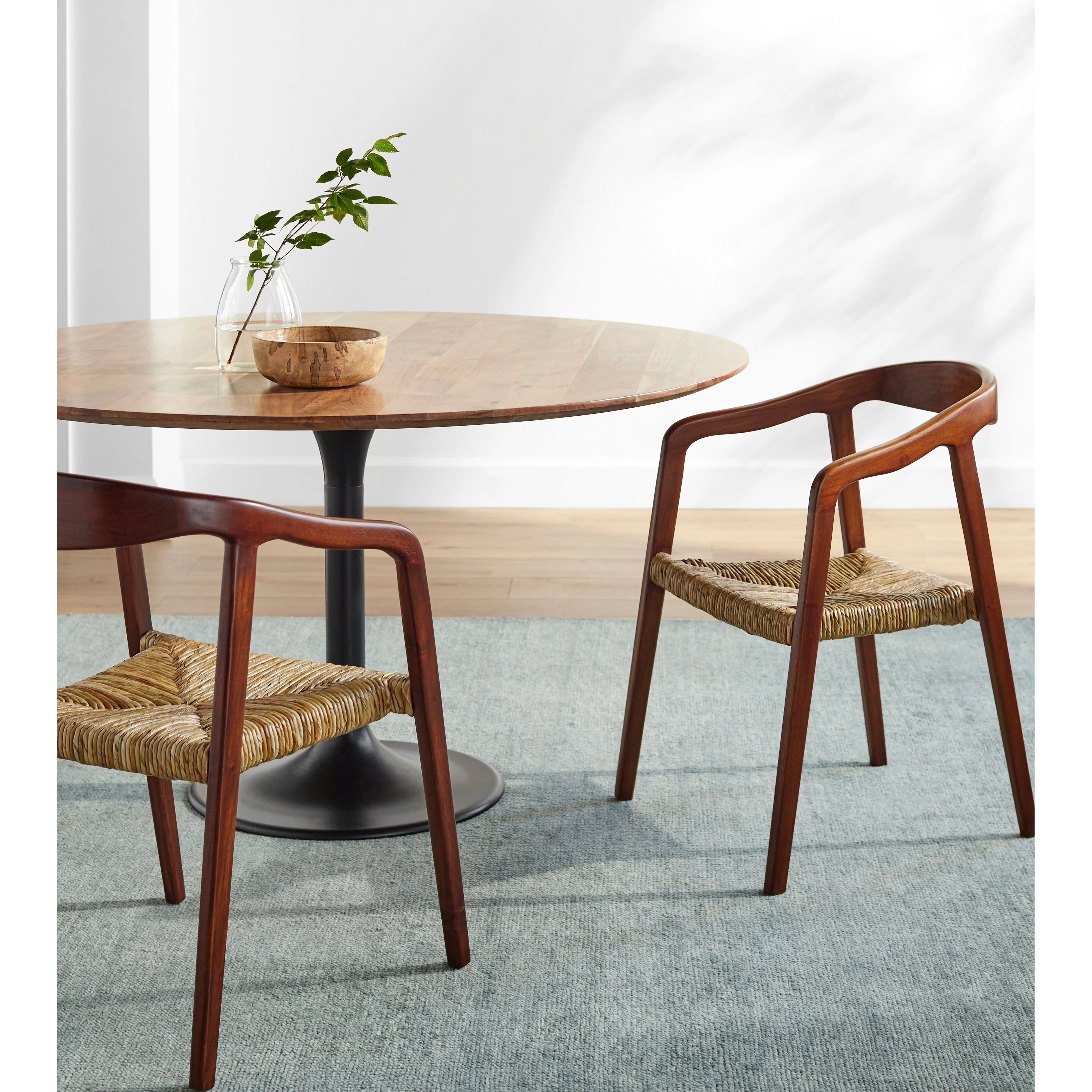 Surya Hefei Modern Curved Back With Natural Seagrass Seats Set of 2 Dining Chairs - Image 4