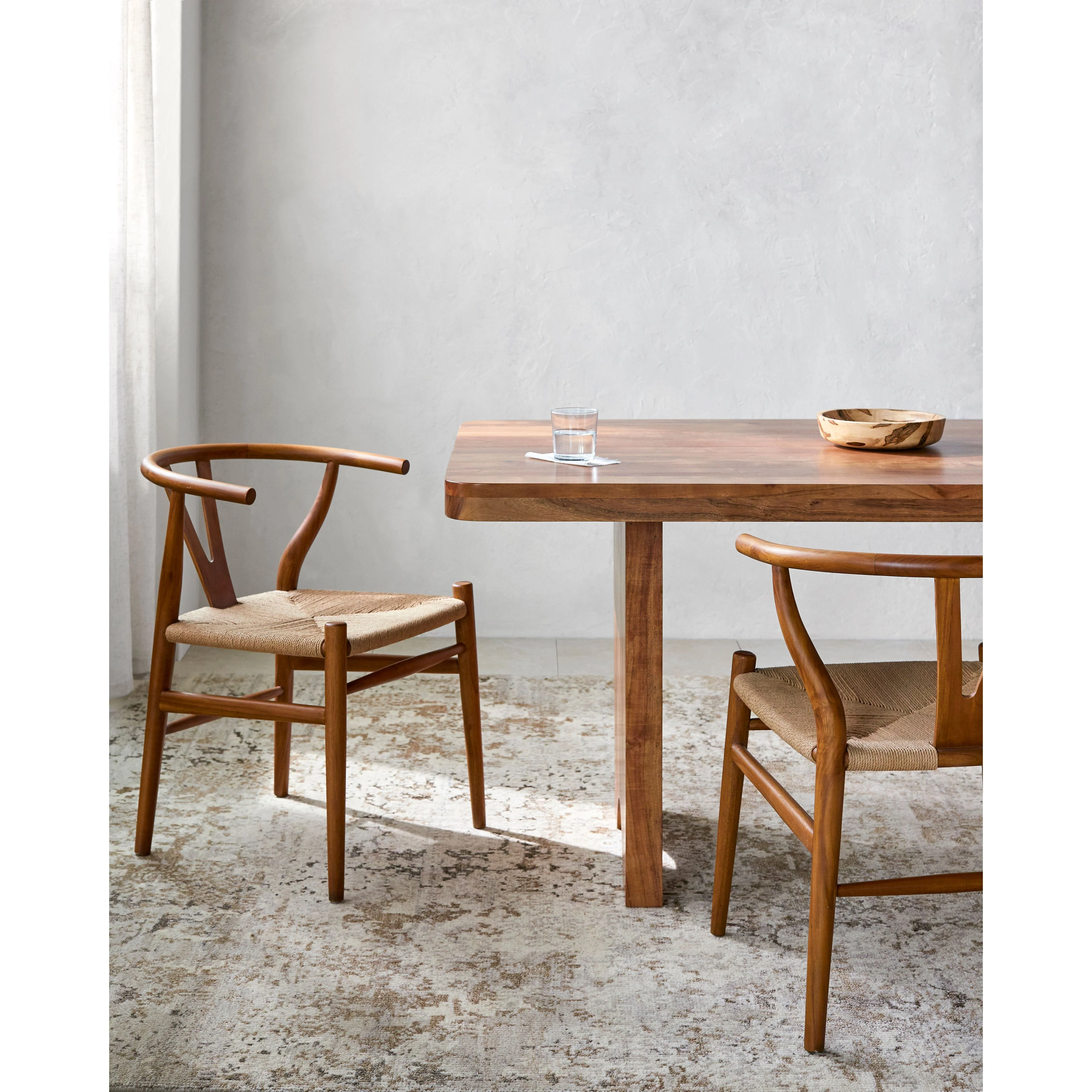 Surya Linxia Modern Curved Back With Natural Seagrass Seats Set of 2 Wishbone Dining Chairs - Image 2