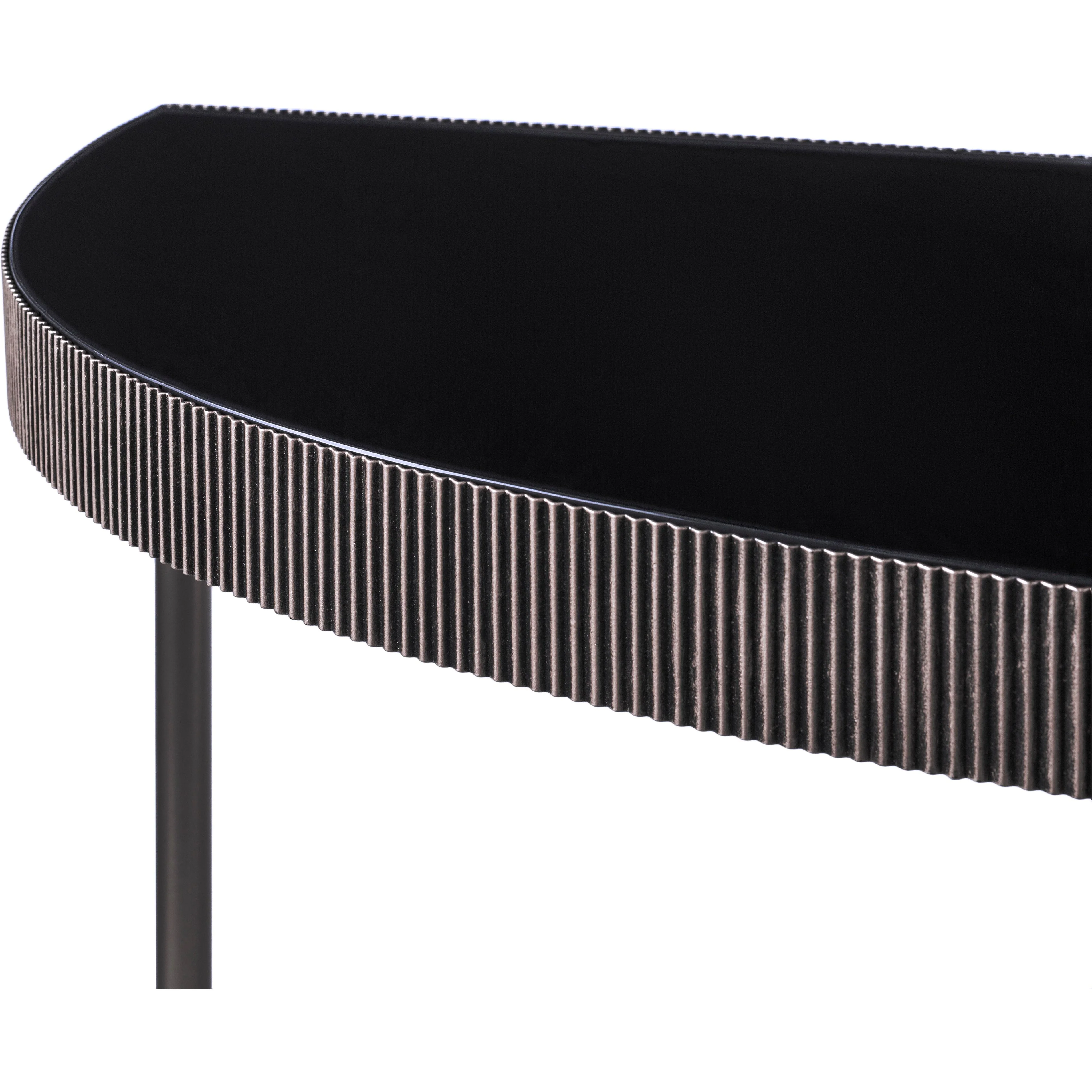 Surya Melton Modern Black Glass and Metallic Nickel Base Console Table - Image 3