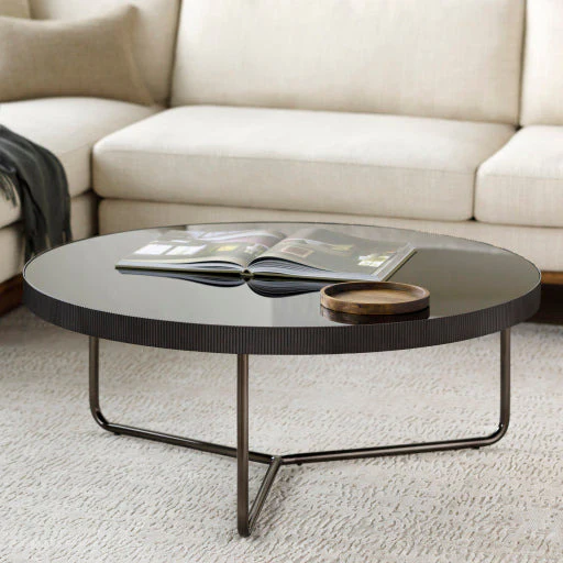 Surya Melton Modern Black Glass & Metallic Nickel  Base Round Coffee Table  MEL-004 - Image 4