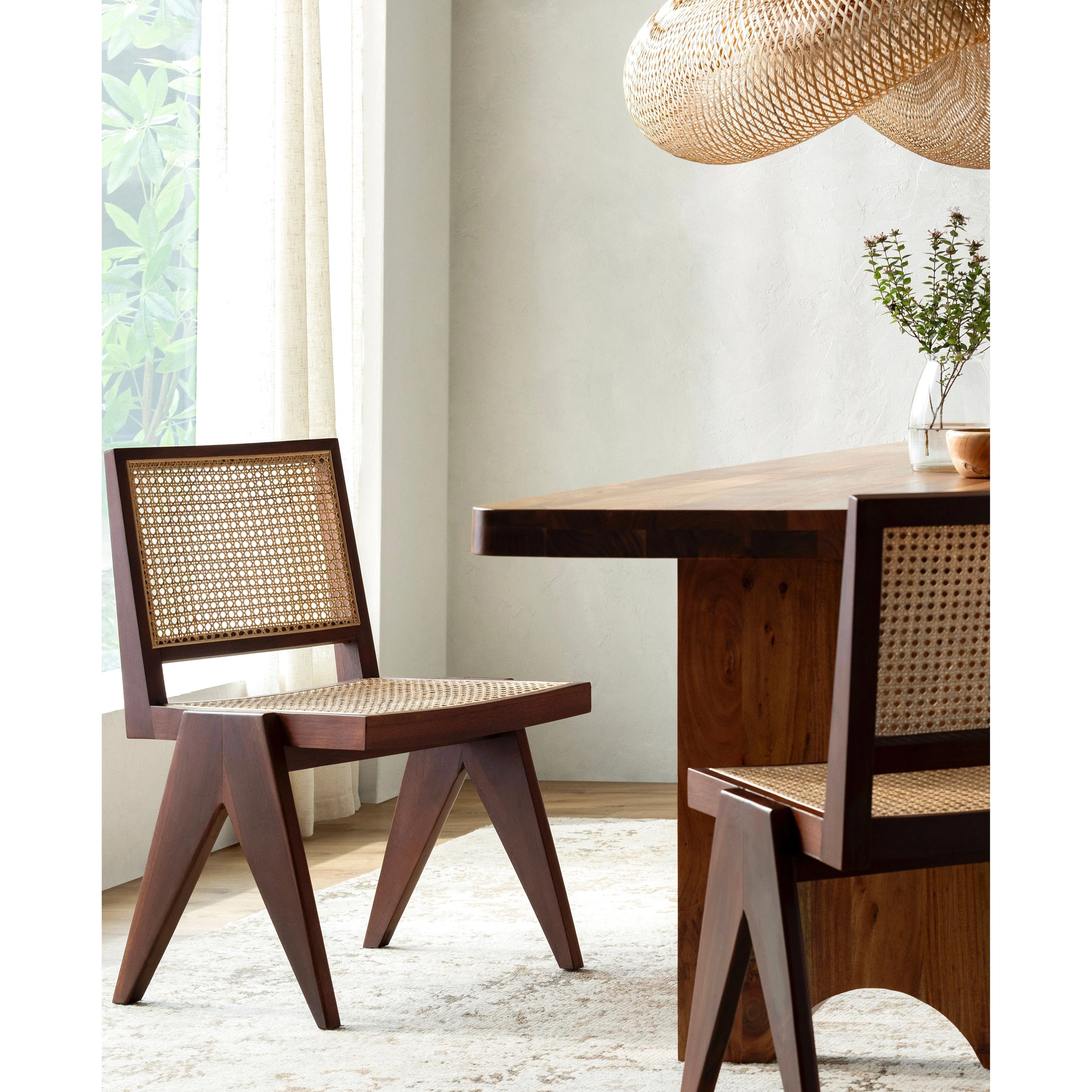 Surya Hague Modern Set of 2 Rattan & Wood Dining Chairs - Image 6