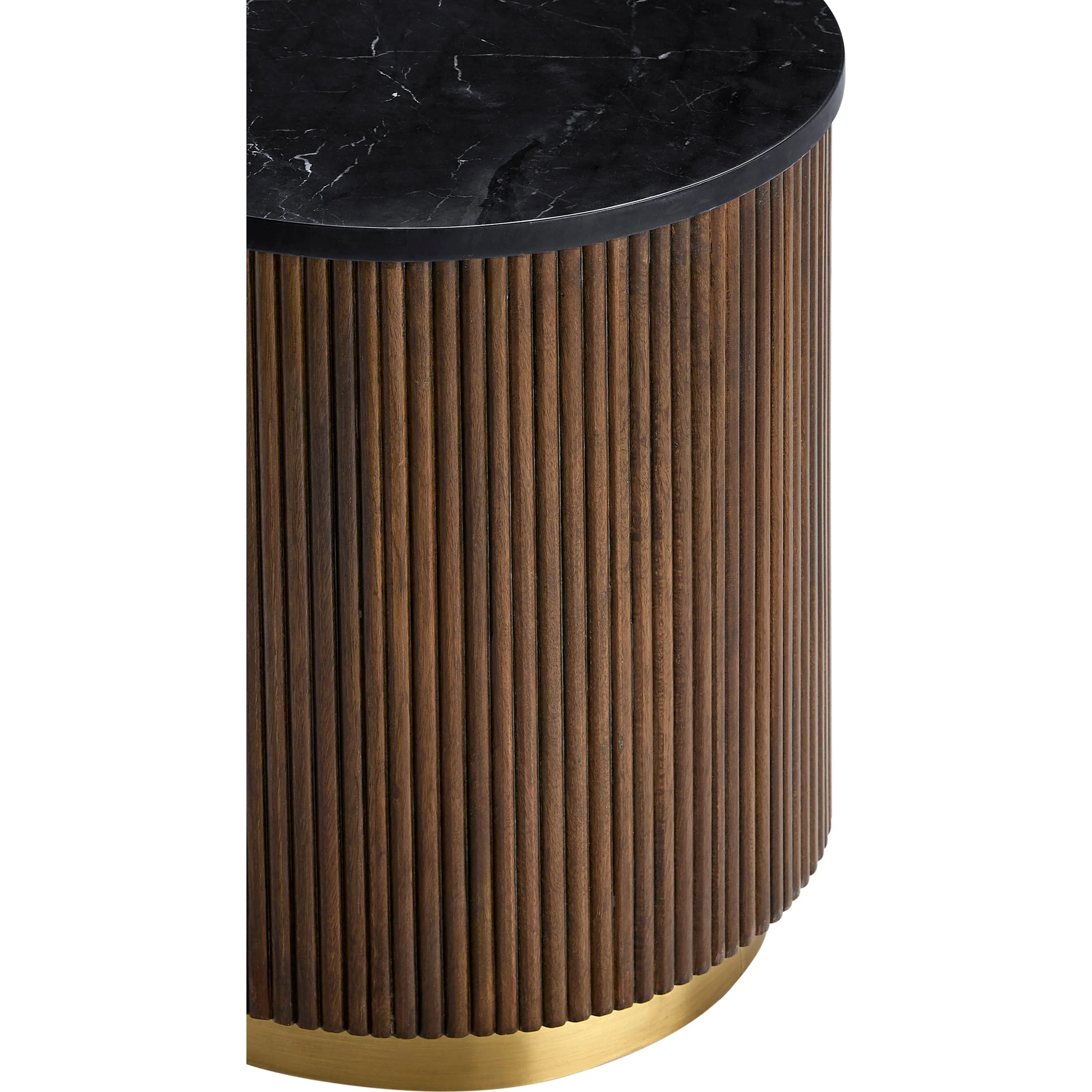 Surya Nems Modern Black Marble Top with Dark Brown Mango Wood Round Side Table - Image 4