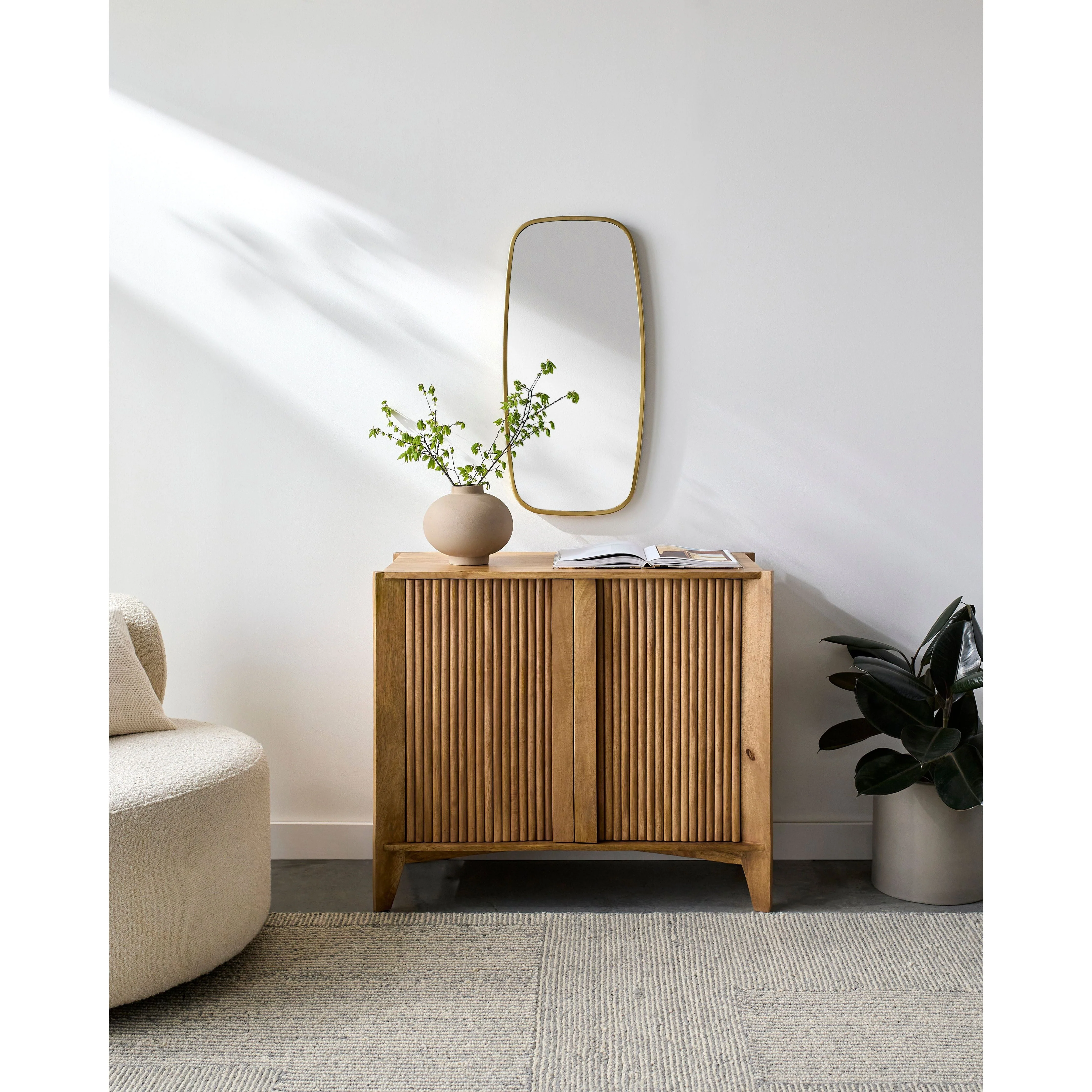 Surya Ronan Modern Natural Mango Fluted Wood Cabinet