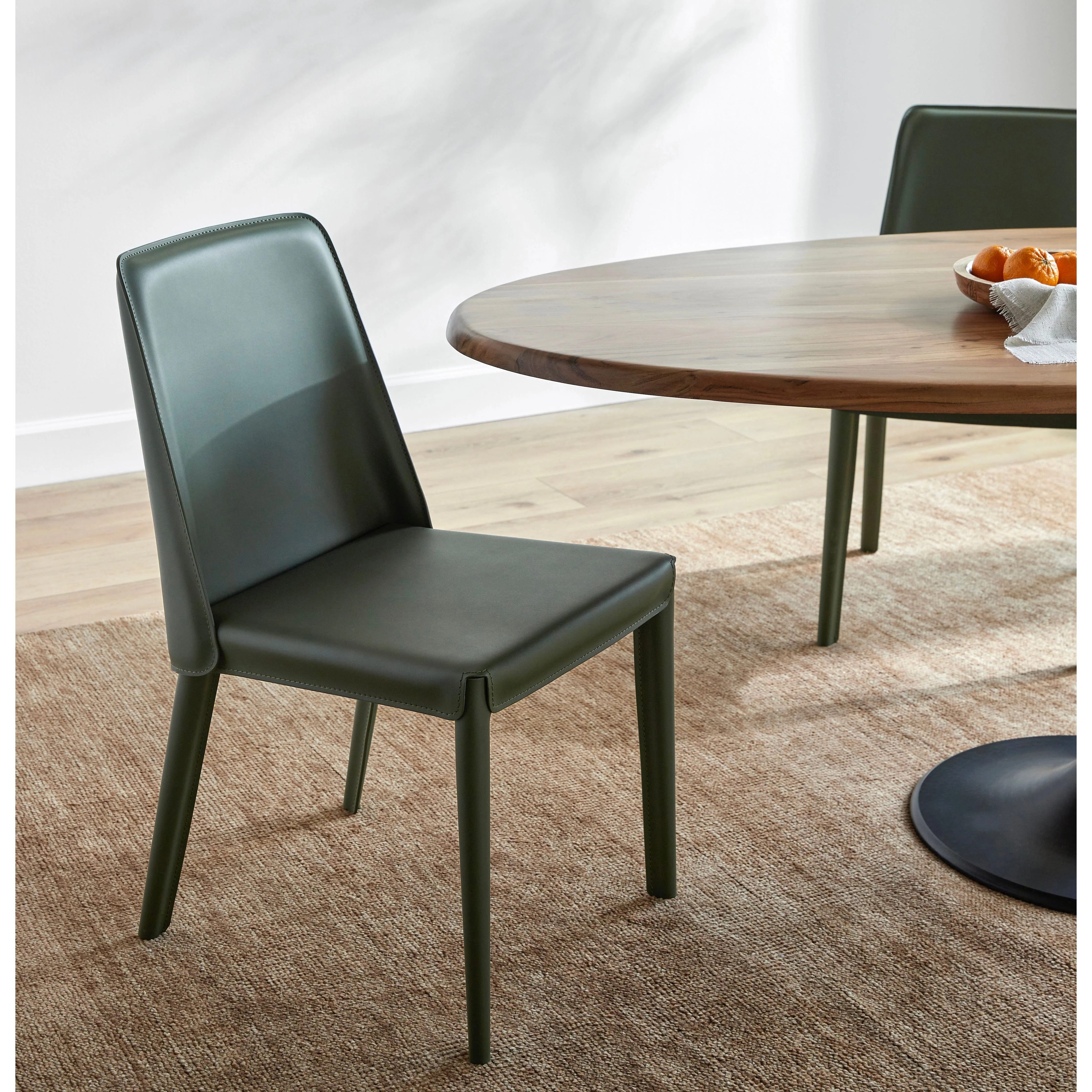 Surya Rosy Modern Dark Olive Green Faux Leather Set of 2 Dining Chairs - Image 6