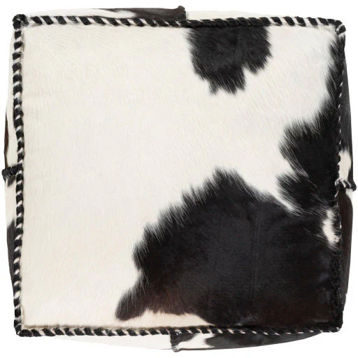 Surya Ranger Modern Hair On Hide Black And Off-White Cowhide Leather Pouf Ottoman RRPF-002 - Image 2