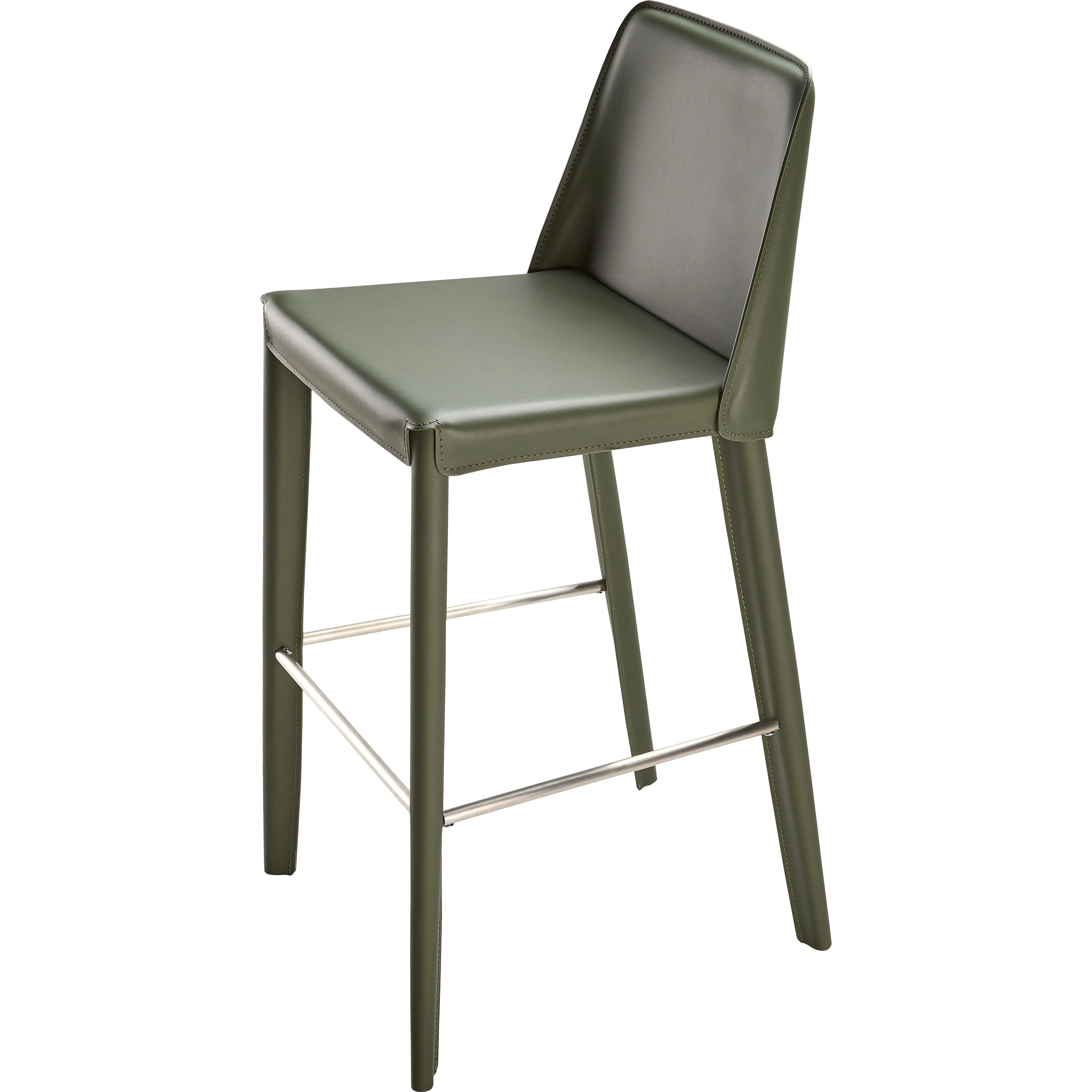 Surya Rosy Modern Dark Olive Green Faux Leather Kitchen Bar Stool - Image 2