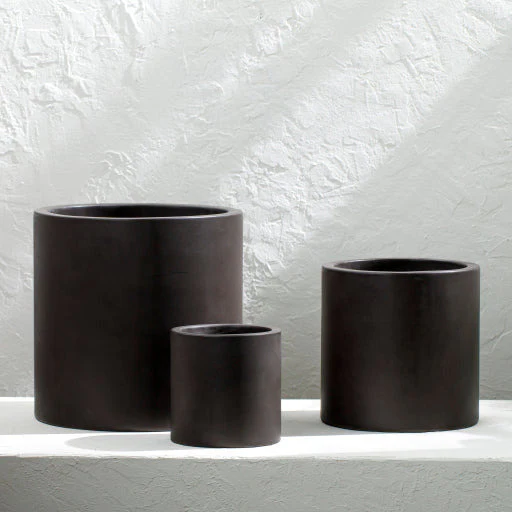 Surya Seastone Collection Modern Set of 3 Brushed Matte Charcoal Concrete Outdoor Floor Vases SST-008