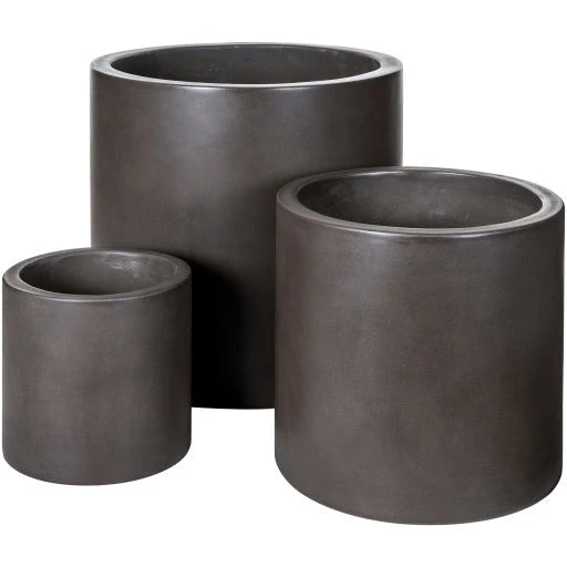 Surya Seastone Collection Modern Set of 3 Brushed Matte Charcoal Concrete Outdoor Floor Vases SST-008 - Image 2
