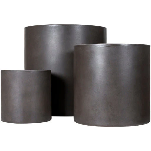Surya Seastone Collection Modern Set of 3 Brushed Matte Charcoal Concrete Outdoor Floor Vases SST-008 - Image 4