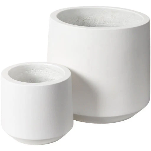 Surya Seastone Collection Modern Set of 2 Brushed Matte White Concrete Outdoor Floor Vases SST-004 - Image 3