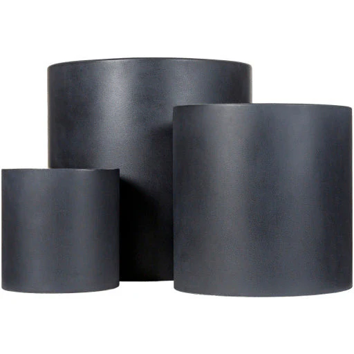 Surya Seastone Collection Modern Set of 3 Brushed Matte Black Concrete Outdoor Floor Vases SST-010 - Image 2