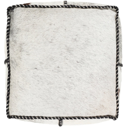 Surya Ranger Modern Hair On Hide Black, Gray & White Cowhide Leather Pouf Ottoman RRPF-001 - Image 2