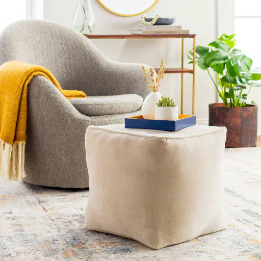 Surya Modern Cream Cotton Velvet Pouf Ottoman CVPF-017