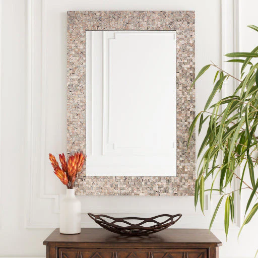 Surya Wall Decor & Mirrors Whitaker Modern Wall Mirror Finish Gray Mother of Pearl WTK-7200
