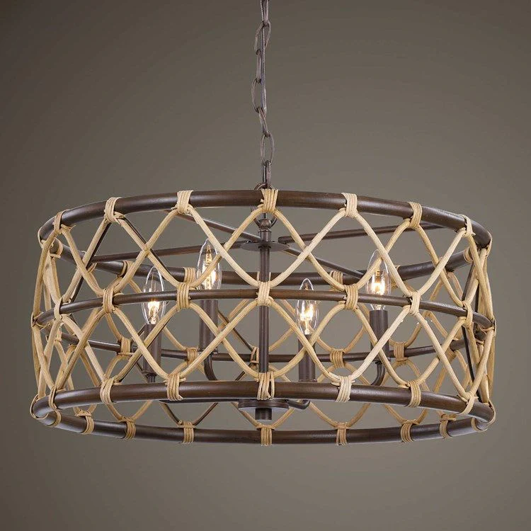 Uttermost Hilo Natural Rattan With Oil Rubbed Bronze Accents 4 Light Pendant - Image 3