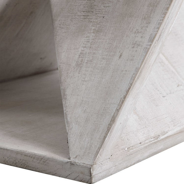 Uttermost Benue Linen Fabric Seat Weathered White Wood Accent Stool - Image 5