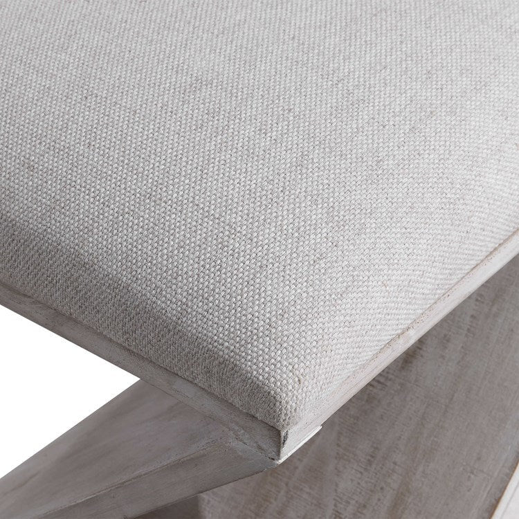 Uttermost Benue Linen Fabric Seat Weathered White Wood Accent Stool - Image 6