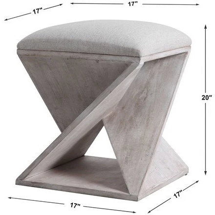 Uttermost Benue Linen Fabric Seat Weathered White Wood Accent Stool - Image 7