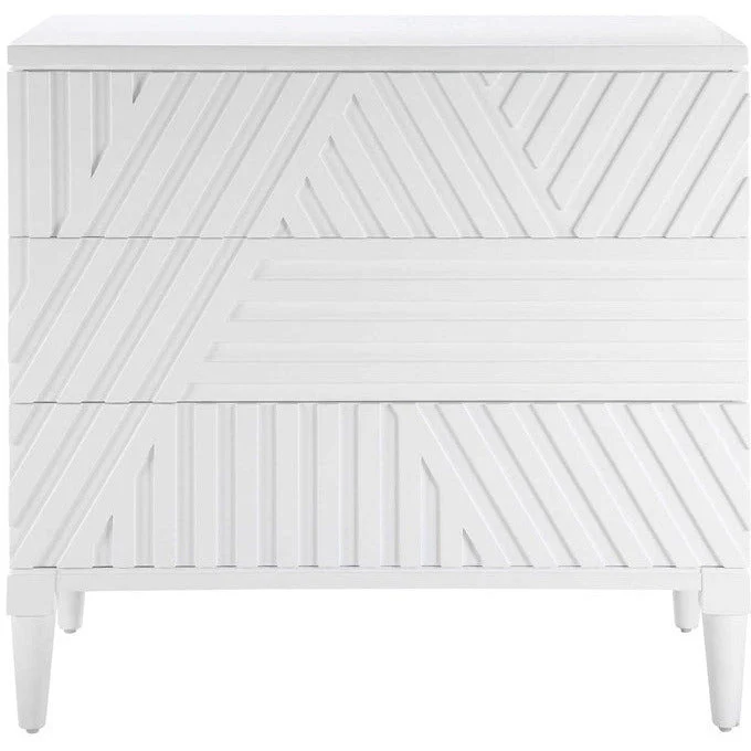 Uttermost Colby White Geometric Wood 3 Drawer Chest - Image 3