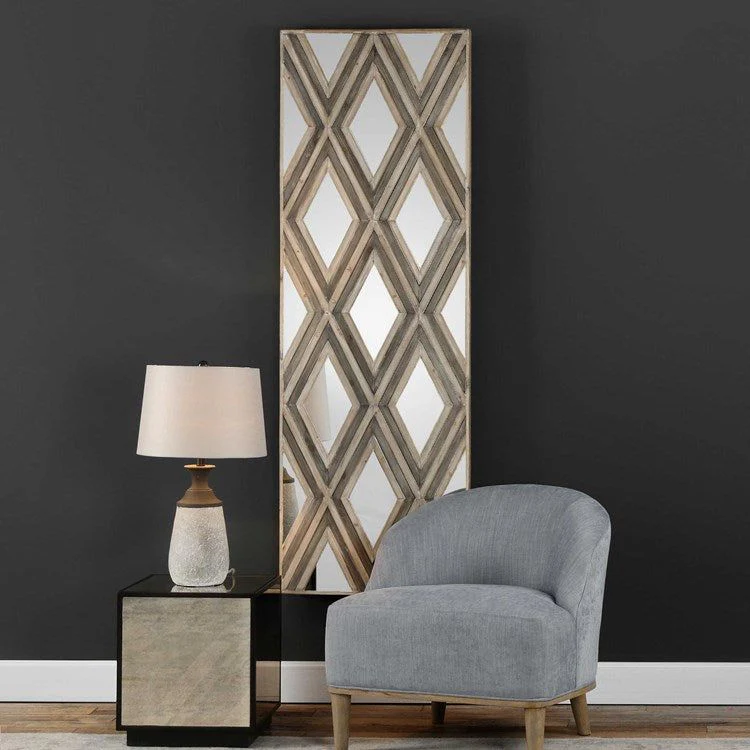 Uttermost Tahira Ivory and Chestnut Gray Mirrored Accents Wood Wall Art Decor
