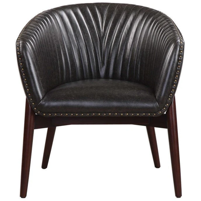 Uttermost Anders Channel-Stitched Faux Leather Onyx Accent Chair - Image 2