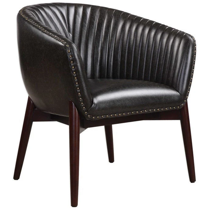 Uttermost Anders Channel-Stitched Faux Leather Onyx Accent Chair - Image 3