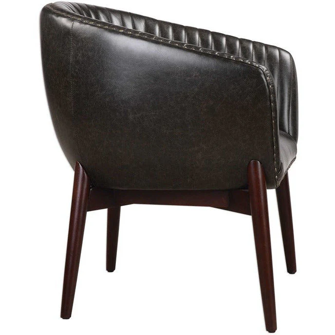 Uttermost Anders Channel-Stitched Faux Leather Onyx Accent Chair - Image 4
