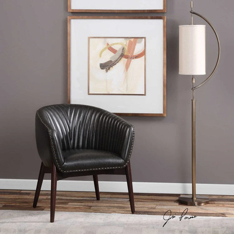 Uttermost Anders Channel-Stitched Faux Leather Onyx Accent Chair - Image 6