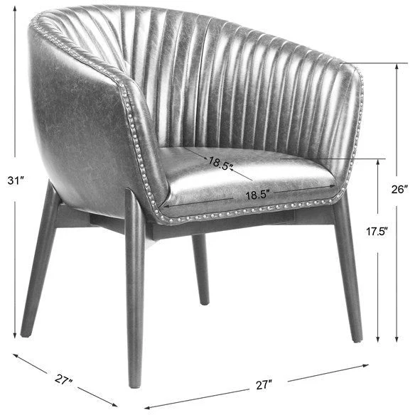 Uttermost Anders Channel-Stitched Faux Leather Onyx Accent Chair - Image 8