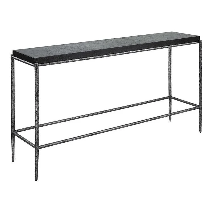 Uttermost Crescendo Black Concrete Top with Hammered Silver Metal Base Console Table - Image 4