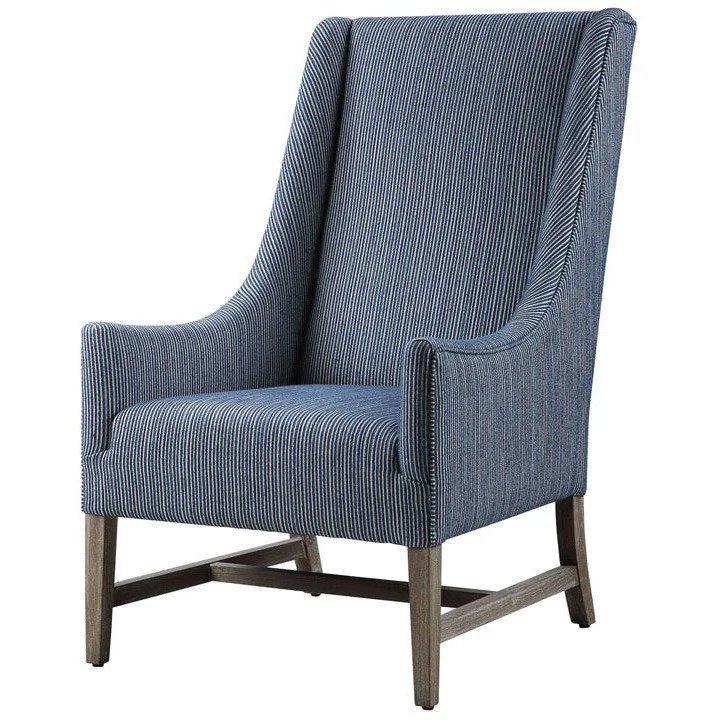 Uttermost Galiot Coastal Blue & White Wingback Chair - Image 3