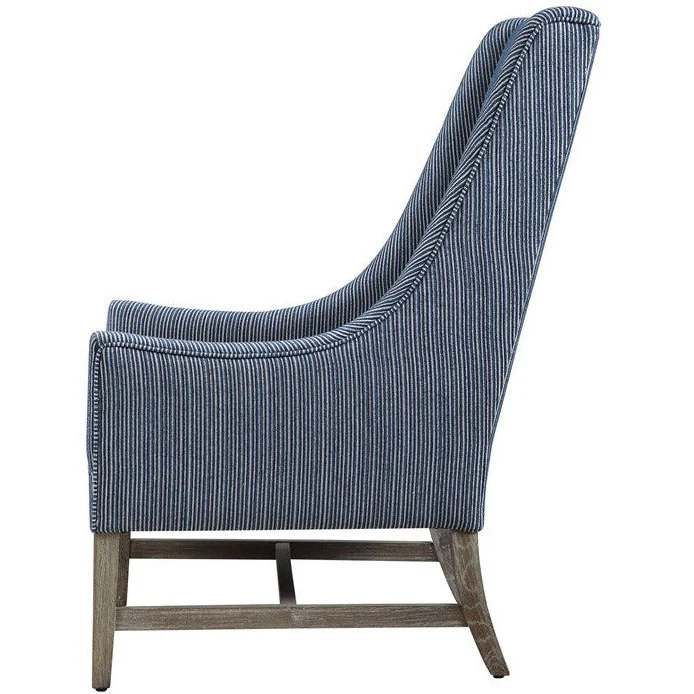 Uttermost Galiot Coastal Blue & White Wingback Chair - Image 4