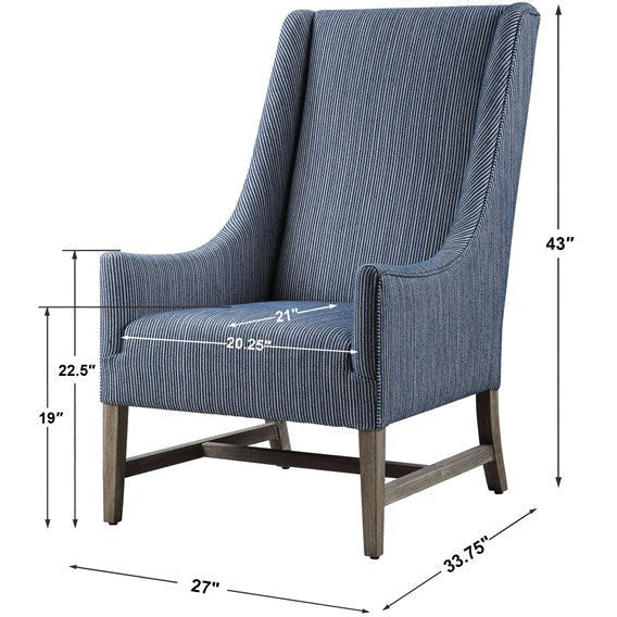 Uttermost Galiot Coastal Blue & White Wingback Chair - Image 8