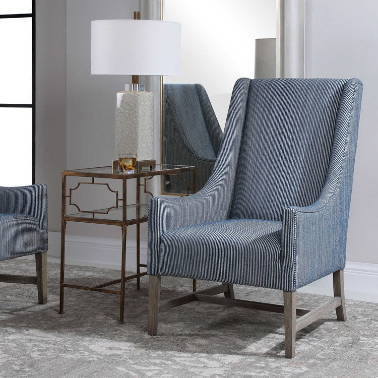 Uttermost Galiot Coastal Blue & White Wingback Chair - Image 9