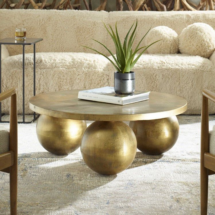 Uttermost Triplet Oversized Spheres Antique Brass Coffee Table