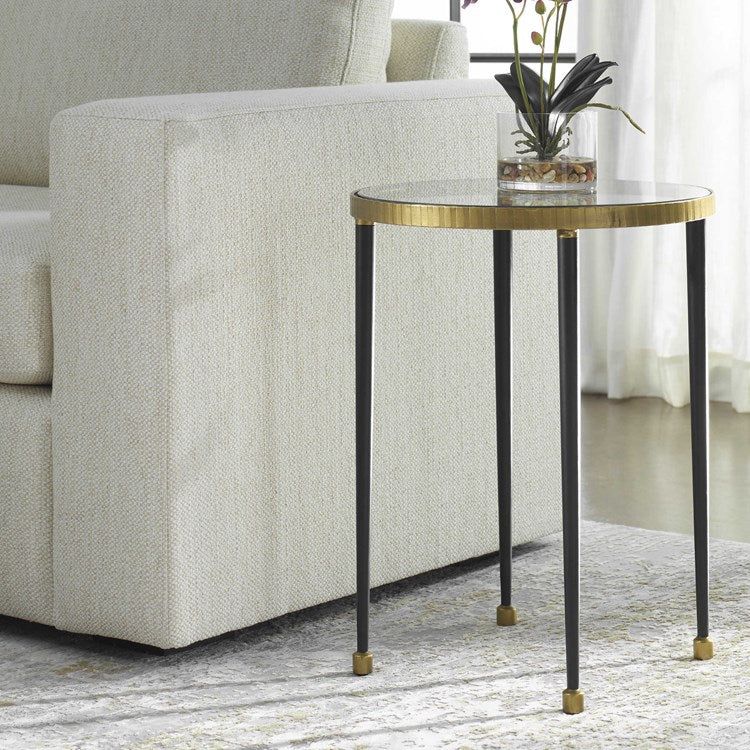 Uttermost Stiletto Glass Top With Antiqued Gold and Black Base End Table - Image 2