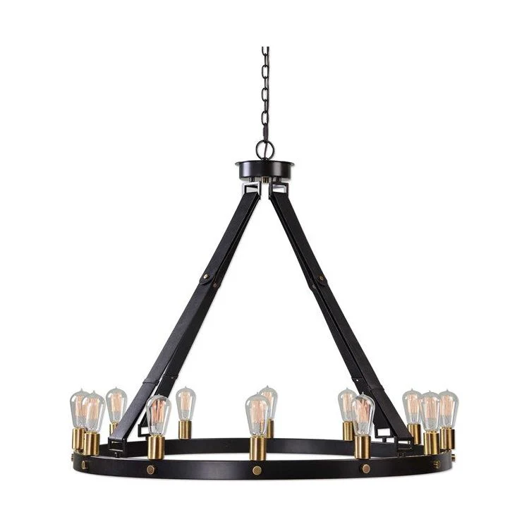 Uttermost Marlow Dark Antique and Weathered Bronze with Leather Straps 12 Light Round Chandelier - Image 2