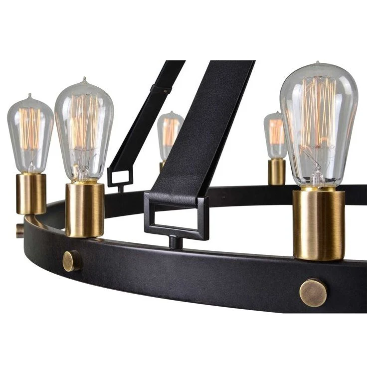 Uttermost Marlow Dark Antique and Weathered Bronze with Leather Straps 12 Light Round Chandelier - Image 5