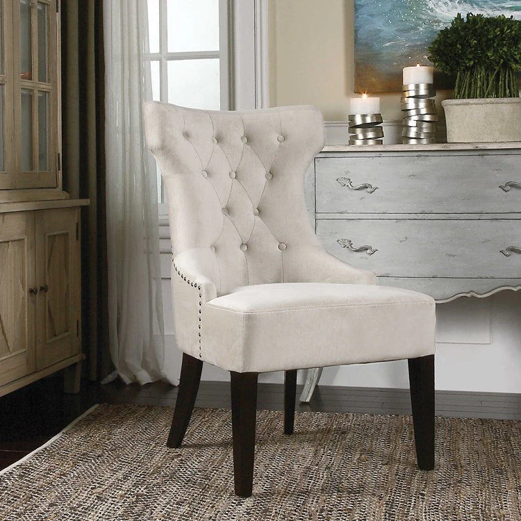 Uttermost Arlette Antique White Velvet Tufted Accent Chair - Image 2