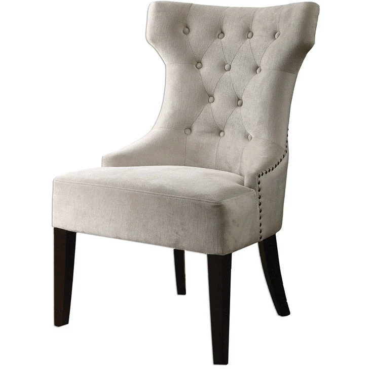 Uttermost Arlette Antique White Velvet Tufted Accent Chair - Image 3