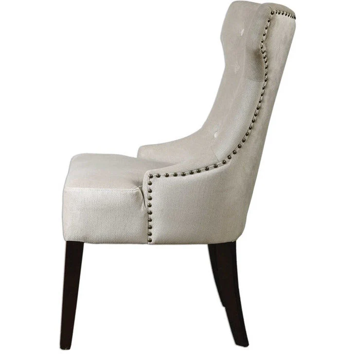 Uttermost Arlette Antique White Velvet Tufted Accent Chair - Image 4