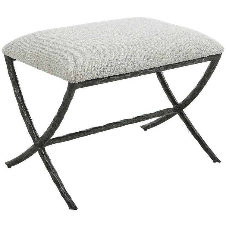 Uttermost Brisby Ivory & Gray Boucle Upholstered Seat Black Cast Iron Bench - Image 4