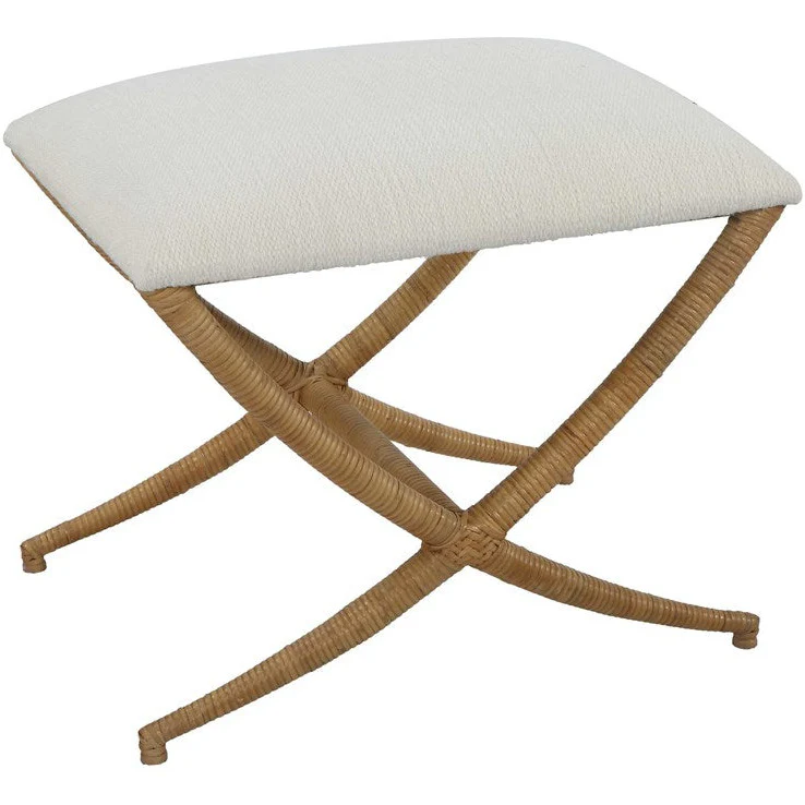 Uttermost Expedition Textured White Performance Fabric Upholstered Seat Natural Rattan Bench - Image 4