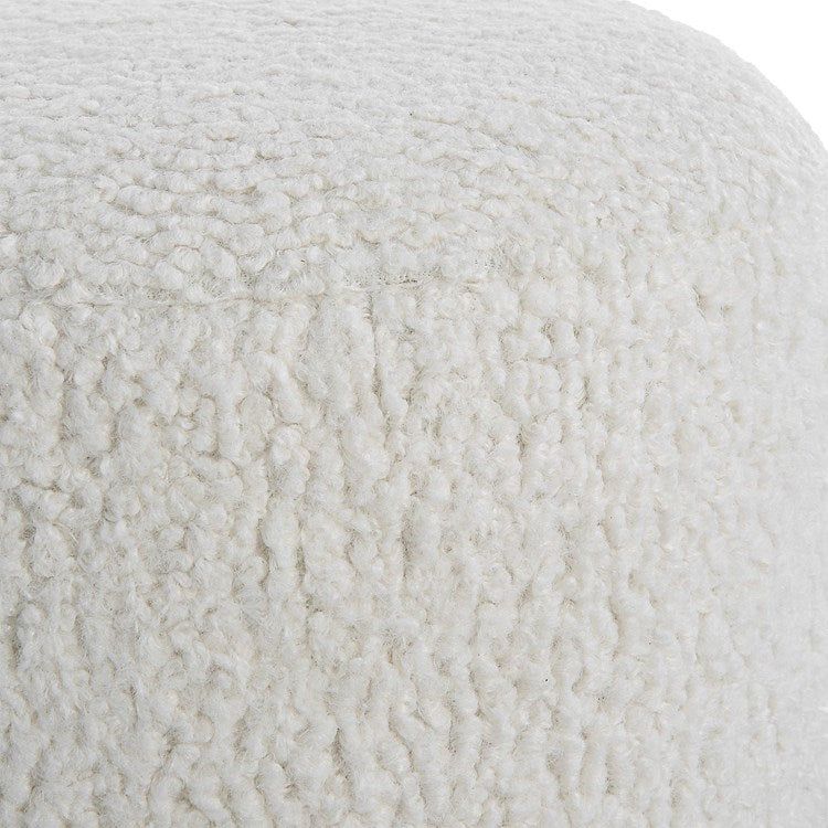 Uttermost Arles White Faux Shearling Round Ottoman with Brushed Brass Metal Legs - Image 5