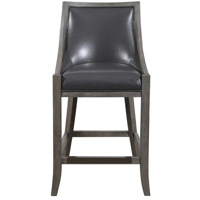 Uttermost Elowen Steel Gray Faux Leather Counter Stool With Wood Frame - Image 2
