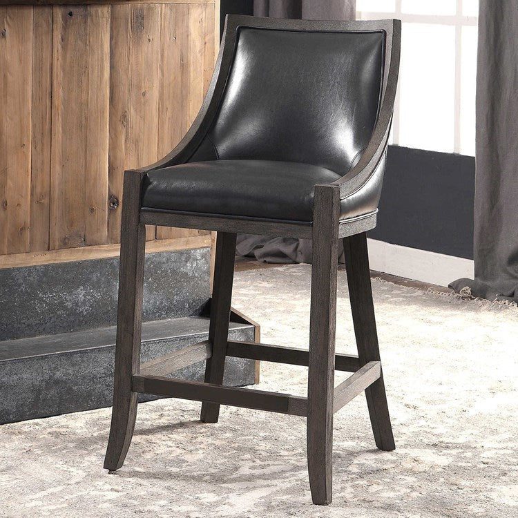 Uttermost Elowen Steel Gray Faux Leather Counter Stool With Wood Frame - Image 4