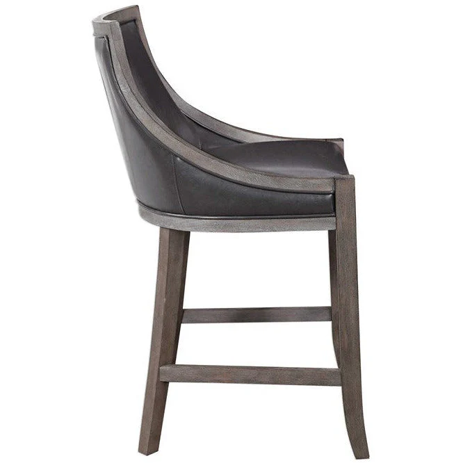 Uttermost Elowen Steel Gray Faux Leather Counter Stool With Wood Frame - Image 5