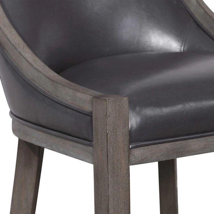 Uttermost Elowen Steel Gray Faux Leather Counter Stool With Wood Frame - Image 7